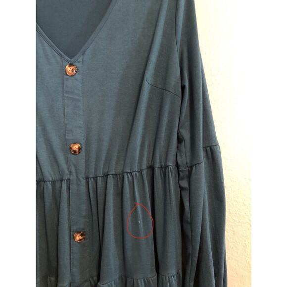 Halife Womens Dress XL Dark Teal Tiered Faux Button Long Sleeve Lightweight Flaw - Picture 4 of 9